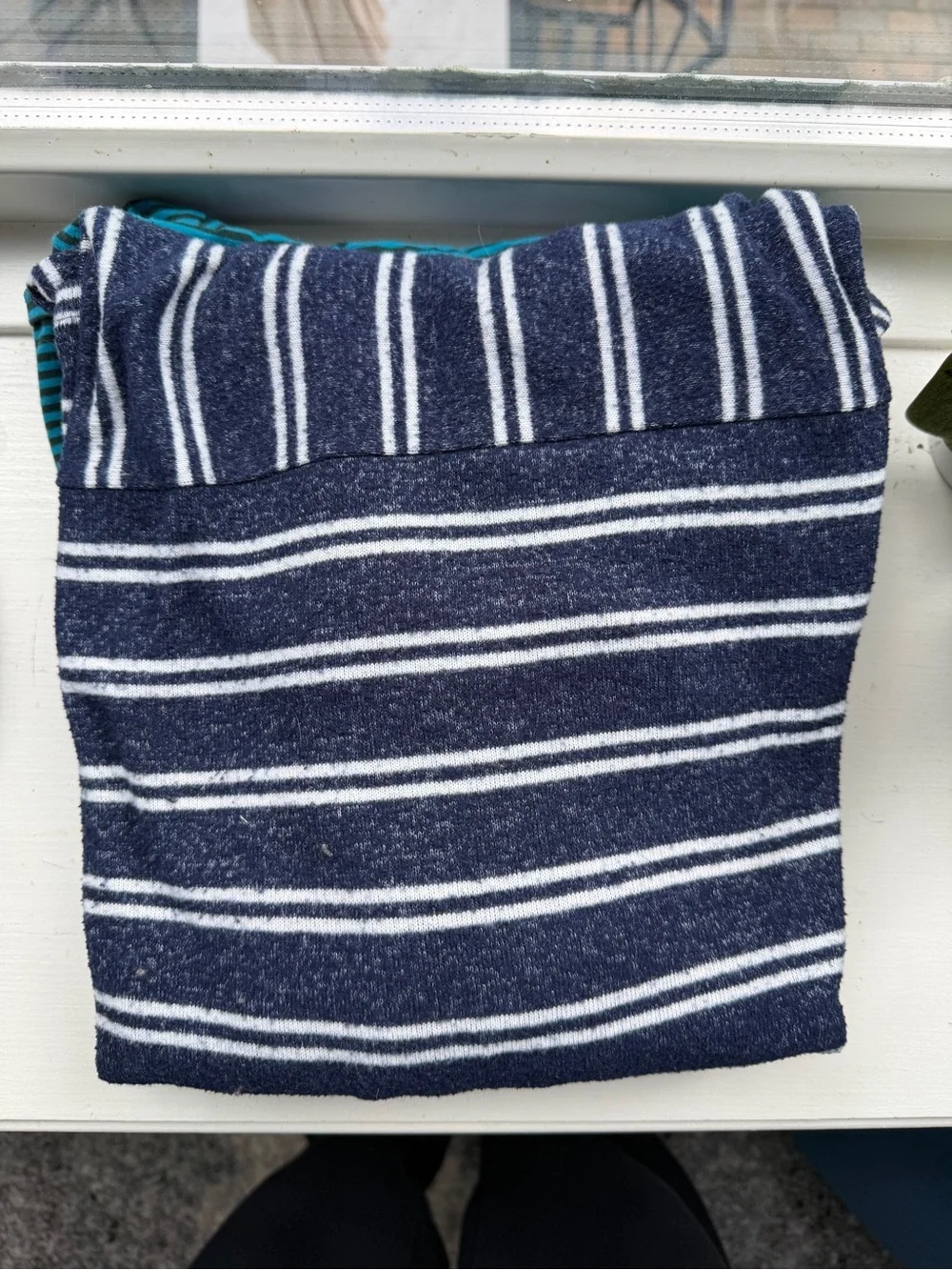 New Directions Navy & White Striped Knit Chunky TurtleNeck Top